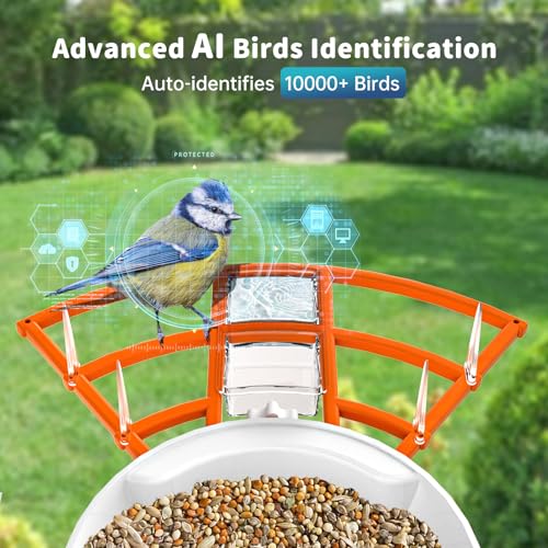 Smart Bird Feeder with Camera Solar Powered & AI Bi rd Identification, 2.4Ghz WiFi Bird feeders for Outdoors, 2K Live Video, Instant Arrival Alerts - Orange - color: Orange
