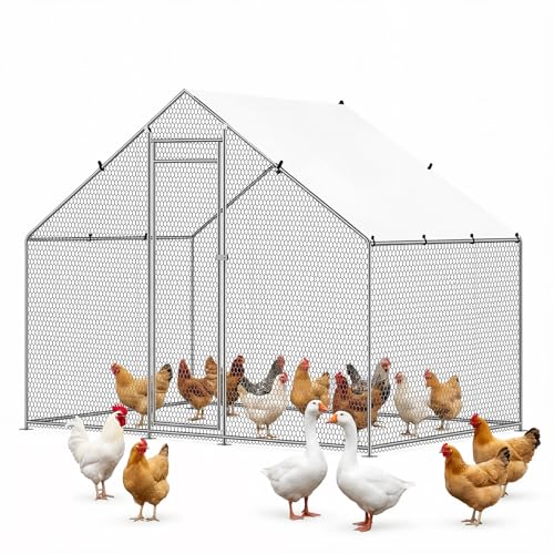 Large Chicken Coop Metal Walk-in Run 10' x 5' x 6.6', Heavy Duty Galvanized Steel Cage with Waterproof Cover, Secure Lock, Outdoor Pen Enclosure for Hens, Ducks, Rabbits - size: 120.0"L x 60.0"W x 79.0"H