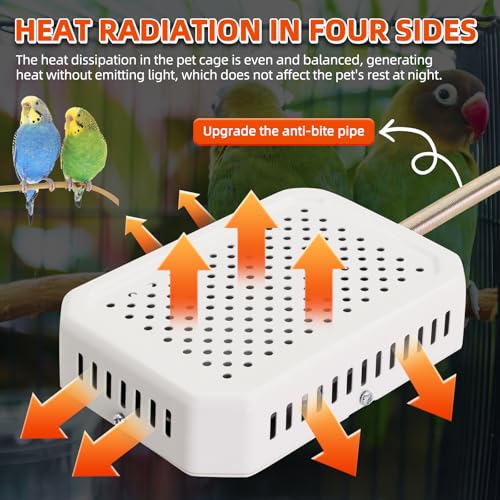 Bird Cage Heater 3.4”×5.1” PTC Heated Pad US Plug 25W for Parrots | Anti scalding Pad,Anti-bite steel cord,Intelligent thermostat,Cage Mounted, for Cockatiel, Parrots Parakeet and Canary
