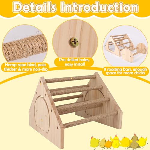 2P Wood Chick Perch Stand, Chick Roosting Bar for Brooder with Rope | Update Rope Pole, 100% Natural Material, 9 Roosting Bars, With Holes, Easy to Install, For Professional Farms, Coops & Home