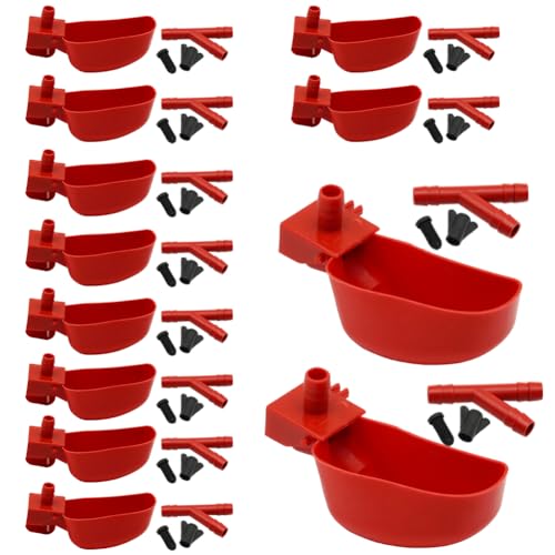 12Pcs Quail Water Cups Pigeon Automatic Bird Waterer for Cage Hang Drinker Breeding Poultry Drinking Bowls(Red) - color: Red