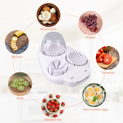 3-in-1 Egg Slicer with Cleaning Brush, 3 Slice Modes Egg Cutter Stainless Steel Dicer Multipurpose Kitchen Chopper Utensil for Hard Boiled Eggs Strawberry Tomato Butter Mushroom