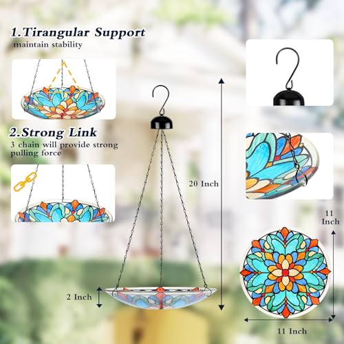 Hanging Glass Bird Bath Outdoors Bird Water Bowl Feeder Garden Decor - color: kaleidoscope
