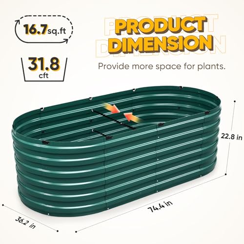 King Bird Raised Garden Bed Quick-Setup 74x36x23 in | Galvanized Planter Box Outdoor for Gardening, Vegetables, Flowers, Green - color: Green, size: 74X36X24 in
