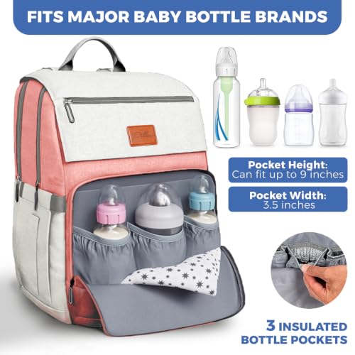 Baby Diaper Bag Backpack - Toddler Backpack - Baby Bag for Girls & Boys, Large Waterproof Diaper Backpack - Diaper Bags with Changing Pad, Best Baby Shower Gifts - Stylish Pink Cute Diaper Bag - color: Q. Pink Off White, style: Classic