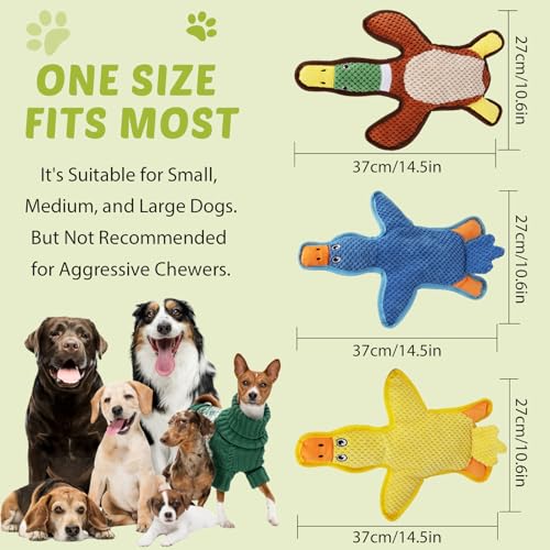 Dog Toys 3-Pack Cute Duck Shapes Puppy Toys No-Stuffing Squeaky and Crinkle Interactive Dog Chew Toy for Small to Large Breeds - color: Multicolor