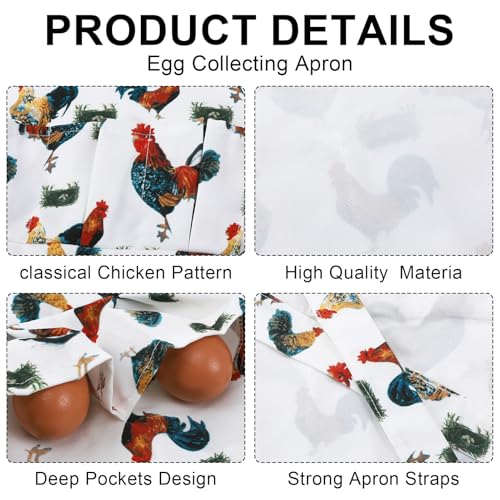 Egg Collecting Apron, 12 Pouches Chicken Egg Apron | Farmhouse Aprons for Chicken, Duck, Goose, Poultry Collection - color: Grass-nest Chicken, size: 49*52cm