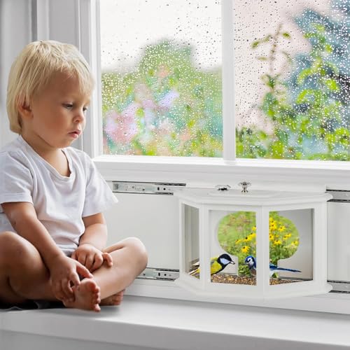 Window Bird Feeder with Secure Locker & Rail Sliding 180° Clear Design Squirrel Proof Bird Feeder for Indoor Window Viewing