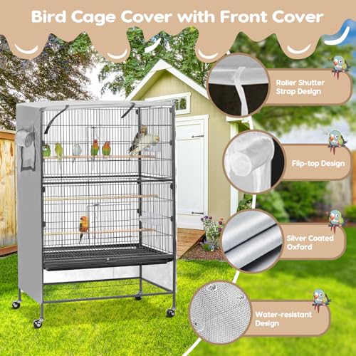 Bird Cage Cover, Large Birds Cage Covers for Night, Birds Cover for Cage with Adjustable Front Curtain, Blackout & Breathable Birdcage Covers for Parrot, Small Animals(Not Include Bird Cage) - color: Grey