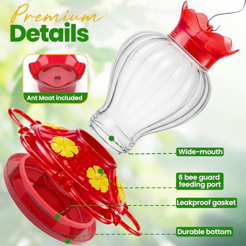Hummingbird Feeders for Outdoors 20 OZ Hanging Hummingbird Feeder with Ant Moat & 6 Feeding Ports and Perch, Nectar Feeder for Garden, Yard, Deck