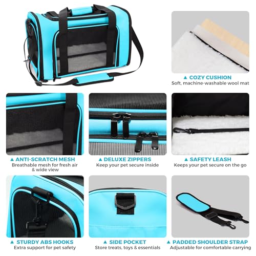 Soft-Sided Cat Carrier 20x13x13 in Expandable Travel Pet Bag 22LBS | For Cats and Small Dogs with Anti-Scratch Mesh Washable Mat Collapsible Escape-Proof Airline Approved with Shoulder Strap - color: Blue, size: 13.4"L x 13.4"W x 20.1"H