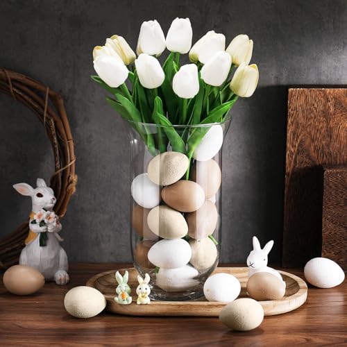 Gejoy 24 Pcs Easter Speckled Eggs Textured Plastic Eggs Neutral Easter Decor Pastel Fake Chicken Eggs Easter Bowl Basket Vase Fillers Rustic Spring Easter Decor for Home Table Egg Hunts (Matt) - style: Matt