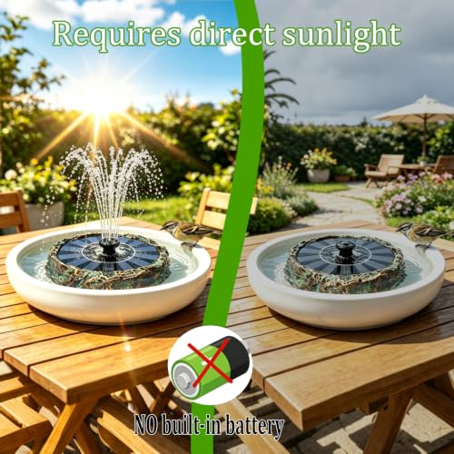 Solar Bird Bath Fountain,Premium Plastic Faux Stone Water Fountain Pump with 6 Nozzles,No Battery Water Feature for Birdbath,Garden,Patio,Small Pond Decoration 7.8" Bronze