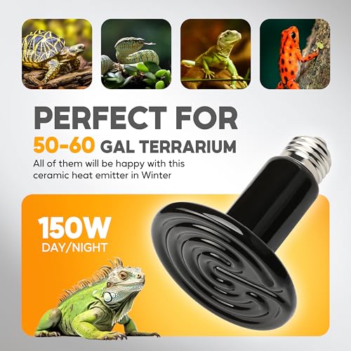 HealSmart 150W Reptile Heat Lamp Ceramic Heat Emitter, No Light Emitting Heat Bulbs, Suitable for Snake/Lizard/Spider, Plant Growth and Incubating Chicken, 2-Pack - size: 150W, style: 2 Pack