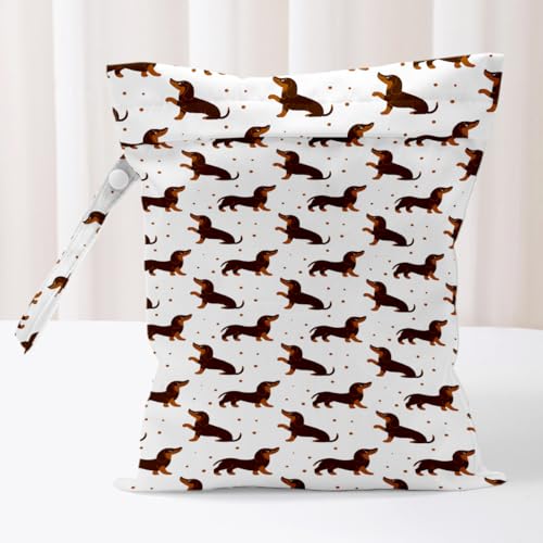 Cute Dachshund Wet Bag Reusable Wet Dry Bags for Travel Beach Pool Yoga Gym Bath, Wiener Dog Waterproof Bag for Swim Suit Dirty Gym Cloth, Dog Lover Gifts Diapers Cosmetic Bags Toiletries Organizer - color: Multi02451