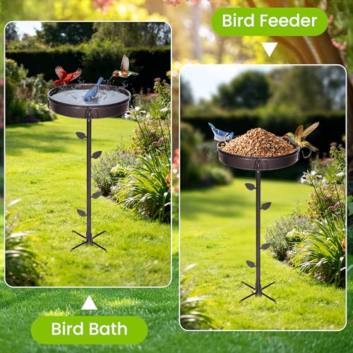 35 Inch Metal Bird Bath for Outside, 12 Inch Bowl, 5-Prong Base | Bathing and Feeding Station, Freestanding Design, Attracts Wild Birds to Patios, Lawns and Gardens - size: bird bath