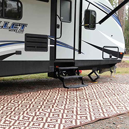 8x20 Brown & Tan RV Patio Mat with Carry Bag – Extra Thick 5mm Recycled Poly Rug – Heavy-Duty, Waterproof, Reversible – Premium Outdoor Mat for Campsite, Deck (8'x 20', Brown Diamond) - color: Brown Diamond, style: 8' x 20'
