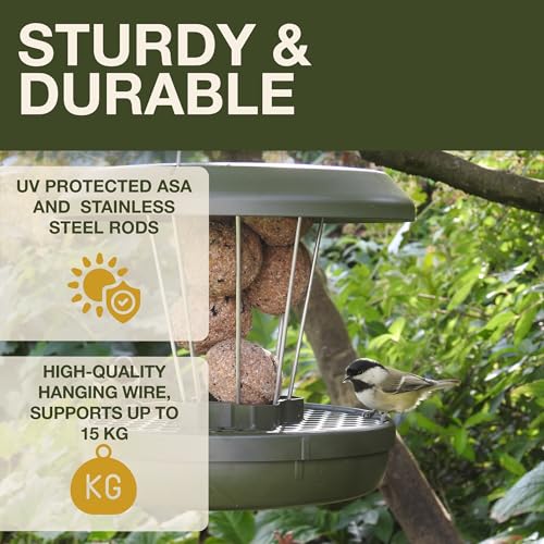 SWISSINNO Bird Feeders - No Mess Fat Ball/Suet Feeder for Outdoors Hanging - Smart Birds Lucerne Spill Proof Wild Cardinal Bird Feeder with Integrated Seed Catcher Tray - Green - color: Green, style: Lucerne