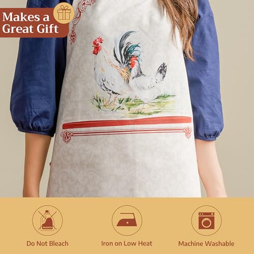 Maison d' Hermine Aprons for women with Pocket 100% Cotton (27.50"x31.50") | Adjustable Neck Strap & long ties Apron Men Chef Wedding Cooking Gardening Server Maid - color: 027 - Campagne