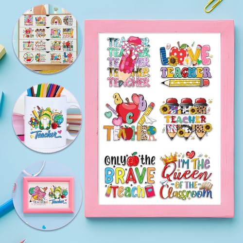Rngmsi 20 Sheets Teacher Leopard Print UV DTF Cup Wrap Cold UV DTF Stickers | Back to School Classroom Uvdtf Stickers, Flower Rub on Transfer Decals, for DIY 16 oz Glass Mug Gift Crafts - style: Teacher