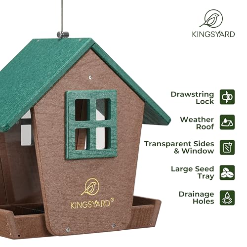 Kingsyard 4 lbs Large Bird Feeder House for Outdoors Hanging | Recycled Poly Lumber, Weatherproof Roof, Hopper Bird Feeders for Cardinal Bluebird, Garden Yard Outside Decor, Green - color: Green