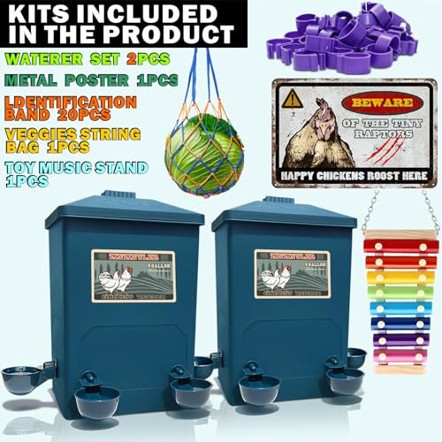 Chicken Waterer, Chick Water, Chicken Coop Accessories - 6 Gallon Capacity, 2-Pack 3 Gallon (26 pounds Total) (Prussian Blue, Large). - color: Prussian Blue
