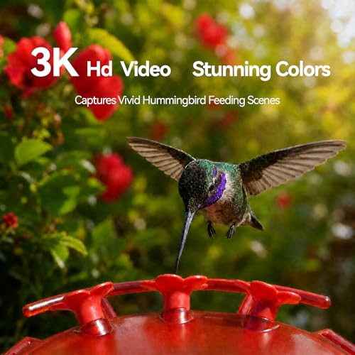 Smart Hummingbird Feeder with Camera 5G WiFi, 3K, Solar Leakproof | AI Bird Alerts, Bee Ant-Pproof Design, Easy Refill, EasyCleaning, Weatherproof, HummingBird Watching, Birthday Gift for Mom