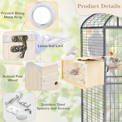 Parrot Nesting Box Cockatiel Nesting Box Bird Breeding Box House Handcrafted Wooden Acrylic Transparent Bird Box with Detachable Wooden Board for Parakeets Cockatiel Budgie Conure Parrot L - size: L(10.6"X5.9"X5.9")