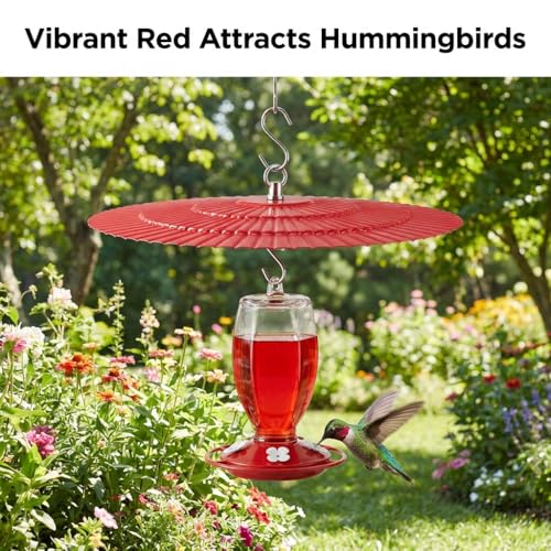 11.5" Metal Bird Feeder Rain Guard - Red | Dome Shield Umbrella Cover for Hummingbird and Oriole Feeders - Weatherproof Shade Baffle for Outside Garden - color: Red
