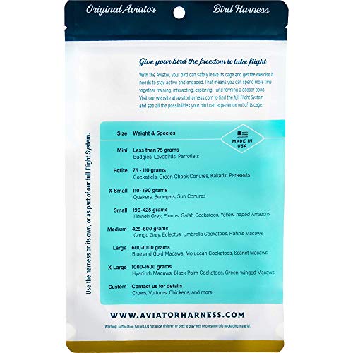 The AVIATOR Pet Bird Harness and Leash: XX-Large Silver - color: Silver, size: XX-Large