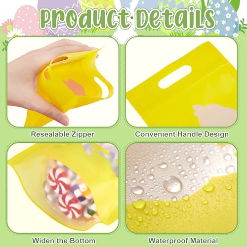 TaoBary 100 Pcs Pastel Plastic Treat Bags with Windows Sealing Resealable Bags with Handle Bunny Egg Goodie Gift Pouch Stand up Candy Bag for Spring Summer Party Gift Wrapping Supplies - color: Pink, Blue, Green, Yellow, style: Pastel