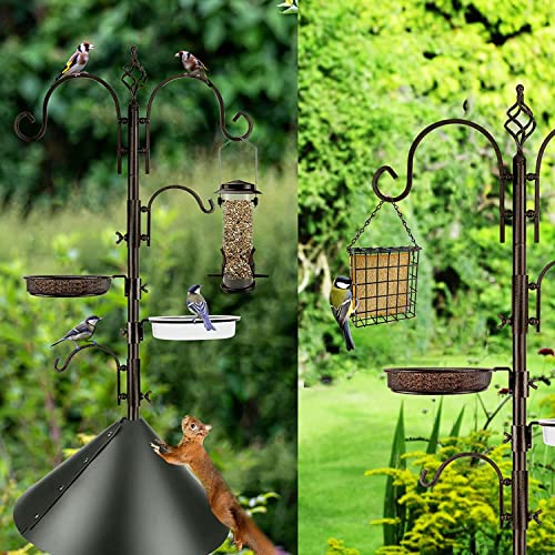 Bird Feeding Station Kit with Squirrel Baffle and Suet Cage Wild Bird Feeder Kit with Mesh Tray, Fruit Hook, and Double W Hook for Attracting Wild Birds - size: 17" L x 17" W x 91" H