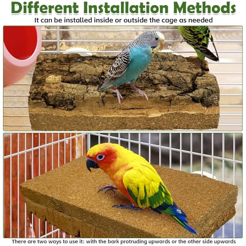 kathson 2Pcs Natural Cork Bird Perch Stand Platform Small Birds Thicken Wooden Rectangle Stand Perch Parakeet Chewing Toy Cage Accessories for Lovebirds Cockatiels Conures(Double Screw, 1.9 in Thick) - color: Side view style 2PCS, size: 3.9 x 7.9 x 1.9 in
