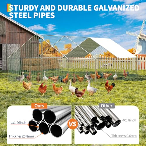 Large Metal Chicken Coop, Large Chicken Pen, Chicken Runs for Yard with Waterproof and Anti-UV Cover, Duck Rabbit House Outdoor (9.8'L x 19.7'W x 6.5'H) - size: 231.5"L x 120.1"W x 78.0"H