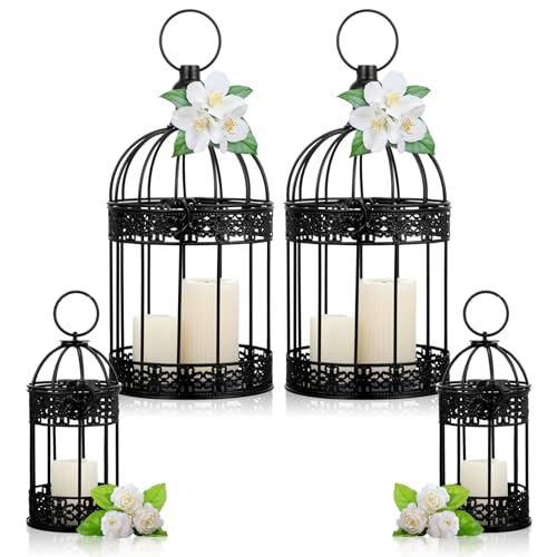 Sliner Decorative Vintage Bird Cage Lanterns Metal Centerpiece,Black | Halloween Centerpieces, Decorative Hanging Lanterns, Openwork Metal for Home Porch, Tabletop and Suspended - color: Black
