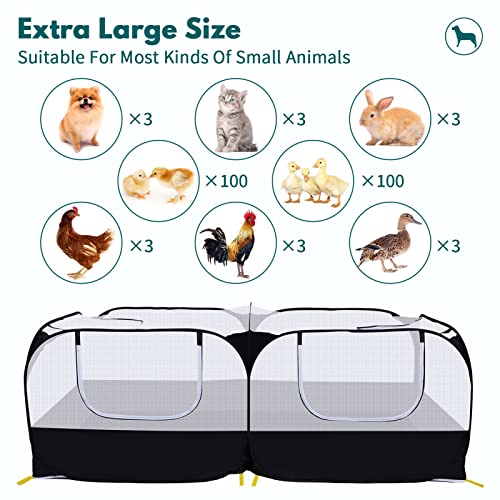 Small Animals Playpen,Pet Cage Tent Large Chicken Run Coop with Detachable Bottom Breathable Transparent Mesh Walls, Foldable Pet Enclosure for Puppy Kitten Rabbits Indoor Outdoor Playpen - color: Black with Detachable Bottom