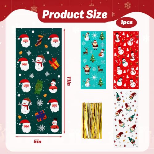 100 PCS Christmas Treat Bags for Candy Goodie Snack Cookie Goody Gifts Wrap | Plastic Xmas Snowflake Bags with Ties Winter Baggies Pouch for Kids Christmas Party Favors Supplies Decorations Table Decor - color: 100 Xmas bags