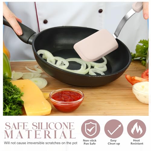 Silicone Cookie Spatula Turner 2 Pack Mini Brownie Spatula Flexible Kitchen Small Silicone Turner for Nonstick Cookware Heat Resistant No Scratch Flipper for Egg(Solid Flat,Khaki) - color: Khaki