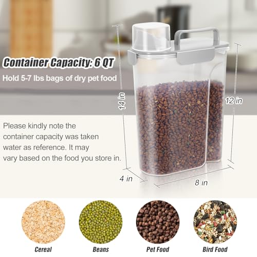 TBMax Dog Cat Food Storage Container 5 to 7 lbs, Airtight Pet Food Dispenser with Easy-Pouring Spout & Measuring Cup, Portable Kibble Container for Travel Dog Food Storage - color: Light Grey, size: 6 Qt