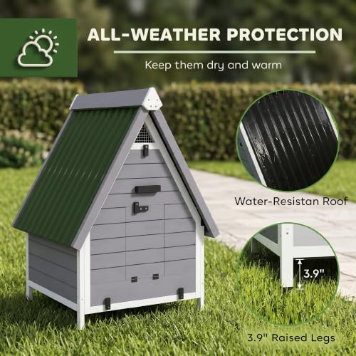 PawHut Chicken Coop for 2 Hens, Outdoor Wooden House, 31" x 29" x 43", Grey | Removable Nesting Box & Roosting Bar, Tray, Ramp, Chicken House, Poultry Cage Rabbit Hutch