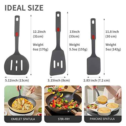 Flexible Silicone Spatula Set For Nonstick Cookware Rubber Silicone Bpa-Free Heat Resistant Heavy Duty Kitchen Turner Large,Slotted Flipper And Small Spatulas For Egg Fish Pancake Cookie (Grey)