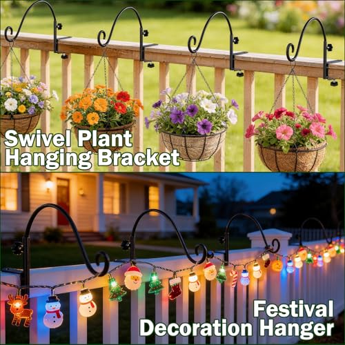16 Inch Deck Hooks Railing Plant Hanger 2PCS, Shepherd Hook Swivel | Heavy Duty Deck Hooks for Railing, 360° Swinging Plant Hanger Bracket Outdoor, Solid Iron Plant Hangers for Deck Railing - size: 16Inch -2PCS