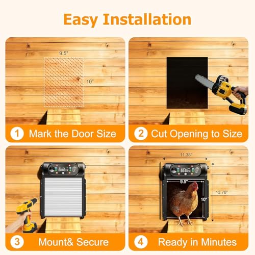 Automatic Chicken Coop Door Solar Powered, Roll-Up Anti-Jam Auto Chicken Door Opener with Light Sensor, Timer & Remote Control, Large 9.45" x 10" Opening, Anti-Pinch Weatherproof for Outdoor