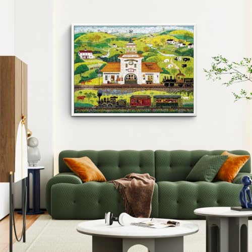 500 Piece Puzzle for Adults,Country Train Station Vintage Hillside Puzzle | Farm Animal Landscape Jigsaw Puzzle 500 Pieces,Great Fit Dust-Free,1:1 Poster,Fun Family Game Home Decor Gift 20.5x15 i - color: Railway