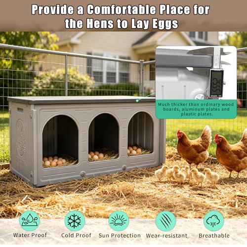 Chicken Nesting Box with 3 Doors for Backyard, Plastic Nesting Box | for Chickens, Waterproof Chicken Coop Easy to Clean & Assemble, for Outdoor Chicken Coop Backyard