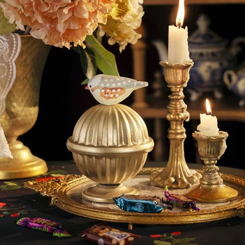 Gold Candy Jar Kitchen Canister, with Wood Bird Handle | for Countertop, Decorative Dog Treat Storage