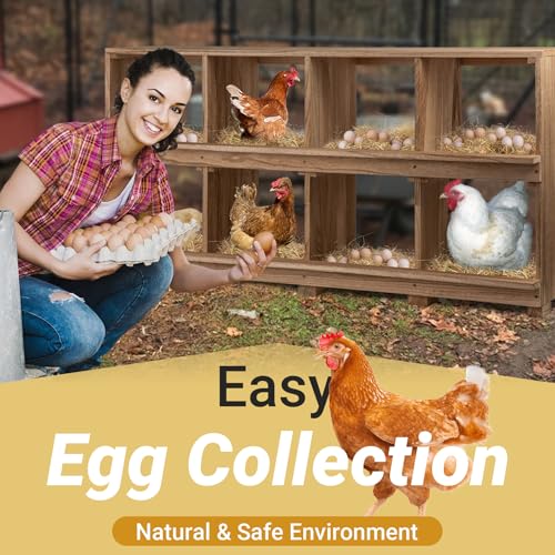 Neoaider Nesting Boxes for Chickens 8 Compartment | Wall-Mounted Wooden Chicken Nesting Box, Ensuring Comfortable Egg Laying, Perfect for Backyard and Poultry Farms - size: 50.0"L x 14.7"W x 26.0"H