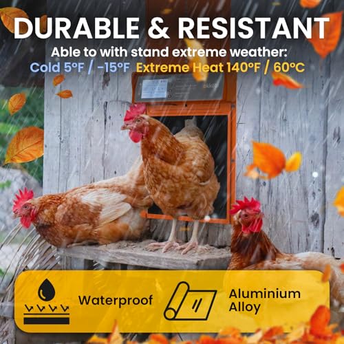 Okkobi Automatic Chicken Coop Door Solar Powered - LCD Display - Chicken Coop Door with Remote Control, Light Sensor & Timer - Anti-Pinch Function - 5-Year Protection - Autumn Ember - color: Autumn Ember