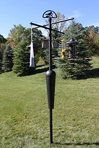 Squirrel Stopper Deluxe Squirrel Proof Bird Feeder Pole with Patented Spring Baffle, Heavy Duty Galvanized Steel Pole System with Auger, Raccoon Proof, Holds Up to 8 Feeders and Accessories - Black