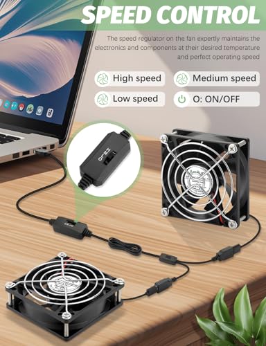 80mm USB Fan 2 Packs, 5V Small Computer Case Fan with Speed Control | 80mm x 25mm USB Cooling Fan, Brushless Motor, Big Airflow, for CPU Xbox PlayStation Router Entertainment Cabinet 3D Printer - style: 80mm x2